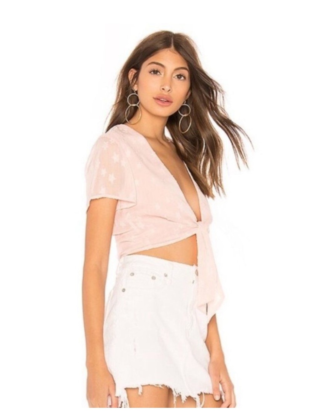 Revolve x Superdown Aylin Star Embellished Tie Crop Top in Blush
